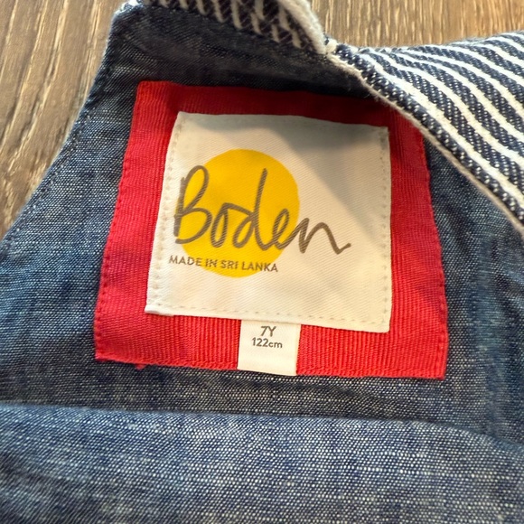 NWT Boden Indigo ticking Stripe dungaree overalls train‎ conductor polar express - Picture 5 of 7